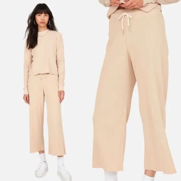 MATE the Label Pants - NWT MATE THE LABEL Latte Beige Organic Thermal Wide Leg Pants Womens Small